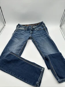 Women Rock Revival Celine Skinny Fleur De Lis Pocket Blue Jeans Size 31 - Picture 1 of 13
