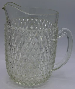 Vintage Glass Water Pitcher ~Diamond Point Pattern~ Approx, 8" Tall - Picture 1 of 15