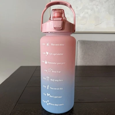 Half Gallon Water Bottle with Straw, 64oz, Motivational Time Marker Pink & Blue - Image 1 of 4