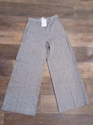 Nuevo pantalón H&M mezcla lino pierna ancha gris talla. 6 Foto 1 de 4