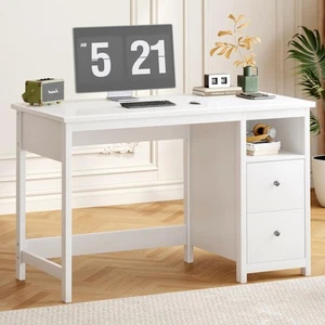 White Desk with Drawers,Modern Small Computer Desk For Home Office with Stora... - Picture 1 of 7