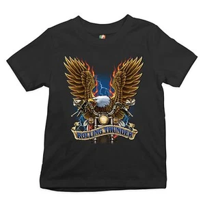 Rolling Thunder Youth T-shirt Biker Born to Be Wild Bald Eagle Outlaw Kids - Picture 1 of 29