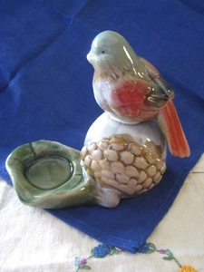 Bird On Leaf Candle Holder on pine cone TEA LIGHT HOLDER colorful ceramic EUC - Picture 1 of 8