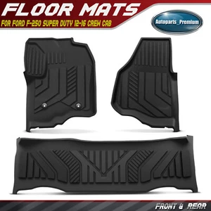 3x Front & Rear Black Floor Mats Liners for Ford F-250 Super Duty 12-16 Crew Cab - Picture 1 of 10