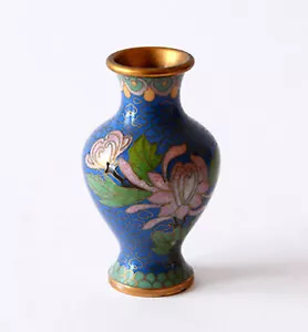 Antique Cloisonné Chinese Metal Oriental Old Ancient Vase H.10 Cm - Picture 1 of 1