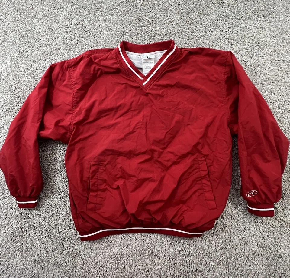 Chaqueta cortavientos Rawlings juvenil L roja cuello en V pulóver golf béisbol Foto 1 de 4