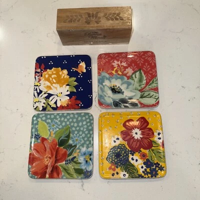 Posavasos de corcho de cerámica con ventosa floral para mujer Pioneer conjunto de 4 flores con caja Foto 1 de 4