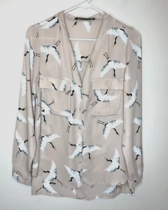 Zara Basic Top Womens M Blouse Soft Pink V-Neck Long Sleeve Button Up Split Back - Picture 1 of 11