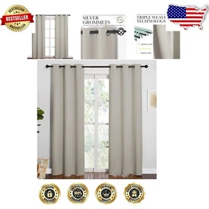 Set of 2 Natural Room Darkening Curtains - 84 Inches, Insulated & Noise-Reducing - Picture 1 of 11