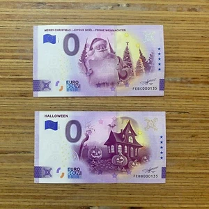 0 Euro Souvenir Banknote Halloween & Frohe Weihnachten 2er Set FEBC FEBB 000135 - Bild 1 von 2