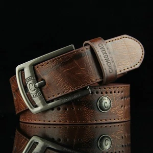 Faux Leather Belt Men Retro Rivet Studded Pin Buckle Waist Strap Cowboy Distress - Picture 1 of 10
