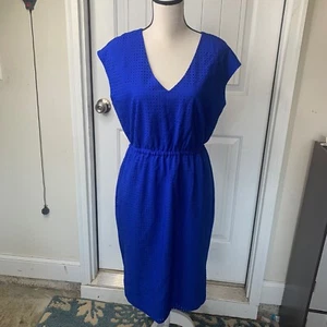 J Crew royal blue perforated fit flare dress size 10 career office wedding guest - Picture 1 of 4