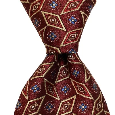 JOS. A. Corbata BANK Signature Collection Para Hombre 100% Seda Geométrica Borgoña Usada en Excelente Condición Foto 1 de 3