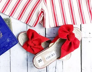 NUEVO CON ETIQUETAS $98 Sandalias de cuero rojas con pajarita de diseñador talla 8-Envío rápido - Imagen 1 de 3