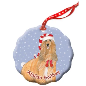 Afghan Hound Holiday Porcelain Christmas Tree Ornament Double-Sided - Picture 1 of 2