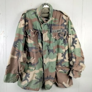 USGI M-65 Field Jacket Large Long Woodland Camo BDU Cold Weather Army Coat Hood - Bild 1 von 11