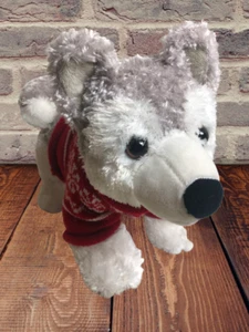 Animal Adventure Husky Dog Plush Red Snowflake Sweater 12 Inch - Picture 1 of 8