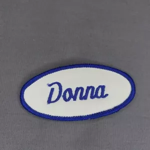 'Donna' Cursive 3.5" x 1.5" Oval Blue White Sew-on Name Badge Patch - Picture 1 of 2