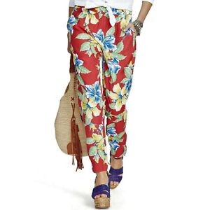New Women Polo Ralph Lauren O'Ahu Red Hawaiian Print Floral Pants Size S