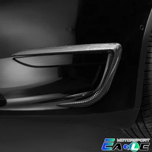 Fit 19-23 Model 3/Y Carbon Fiber 3K Black Front Fog Light Trim Cover U-STYLE - Picture 1 of 7