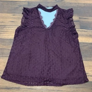Lily White Burgundy Lace Top Blouse Women’s Size XL Sleeveless - Picture 1 of 8