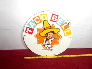 VINTAGE TACO BELL BOY ADVERTISING SIGN 11" HEAVY DIE CUT METAL PORCELAIN -S 314B - Picture 1 of 7