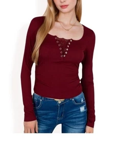 Junior Langarm Spitze Henley Top Elena Gilbert Y2K Vampire Diaries Large - Bild 1 von 7