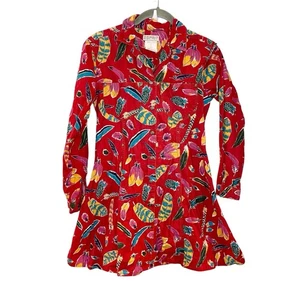 Vintage 90s ESPRIT Kids Feather Print Southwestern Shirt Dress Red Button Front - Picture 1 of 7