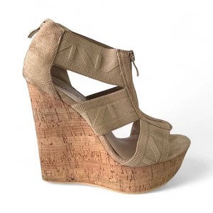 Patricia Pratt Keilabsatz Schuhe Damen 7 EU 37 hellbraun Kork Plateau elastischer Riemchenabsatz - Bild 1 von 11