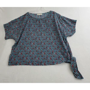 Michael Kors Blouse Womens Plus Size 2X Blue Floral Short Sleeve Tie Waist Top - Picture 1 of 8