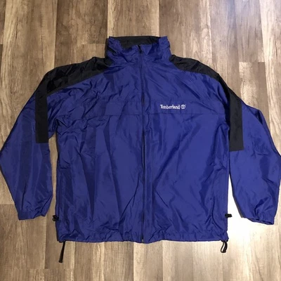 Cortavientos Timberland Vintage Años 90 Nylon Para Hombre’s L Azul y Negro Cremallera Completa Logo Capucha Foto 1 de 4