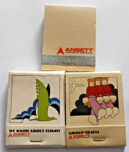 DE COLECCIÓN AUSTRALIANA ANSETT AIRLINE 3 X MATCHBOOK CON FÓSFOROS - Imagen 1 de 3