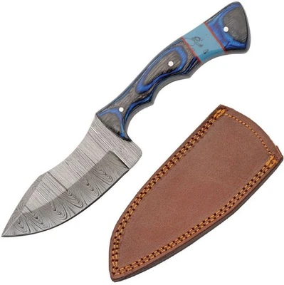 Cuchillo fijo Damasco cielo azul 3,75" Full Tang Damasco hoja de acero mango de madera Foto 1 de 3