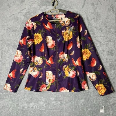 Куртка женская Disney Parks большая Tinker Bell фиолетовая с цветочным узором на молнии цвет пеплум - Изображение 1 из 4