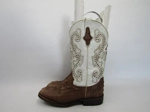 Ferrini Womens Size 9 B White Brown Leather Exotic Print Cowboy Western Boots - Picture 1 of 11