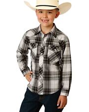 Roper Boys' Classic Plaid Long Sleeve Snap Western Shirt  Black X-Small