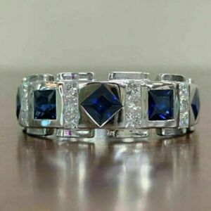 2Ct Princess Lab-Created Sapphire Wedding Men's Ring Band 14K White Gold Finish
