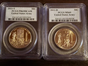 Lot of 2 2011-S PCGS PR69DCAM United States Army Half Dollar 50C Commemorative - Picture 1 of 2