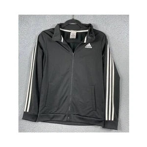 Adidas Boy's Black Track Jacket With White Stripes Size L 14/16 - Picture 1 of 9