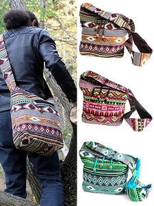 Jacquard Student Shoulder Bag - Ethnic Hippy Fabric Messenger Cotton Bags - Picture 1 of 7