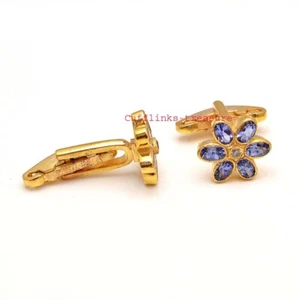 Natural Tanzanite Gemstones With 925 Sterling Silver Gold Plated Cufflinks #878R - Picture 1 of 3