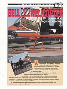 Bell 222 Helicopter "Chopper to the Rescue" Life Flight Spec Sheet Fact Card v2 - Picture 1 of 2