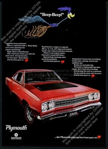 Plymouth Road Runner 1968 coche rojo foto dibujos animados arte pájaro anuncio impreso vintage - Imagen 1 de 7