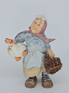 Old Lady Chicken Hen 7" Basket Signed Handcrafted Cast Art Industries 1993 READ - Picture 1 of 12