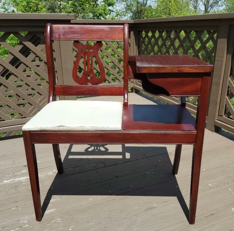 1940s Vintage Openwork Lyre Harp Slat Telephone Table "Gossip Bench"! Cover