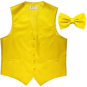 New Men's Formal Vest Tuxedo Waistcoat yellow_Bowtie wedding prom party special - Picture 1 of 3