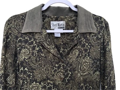 Vestido Sheri Martin New York Petites Talla 6P Verde Floral Botón Frontal Retro Defecto Foto 1 de 4