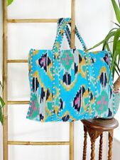 Blue Ikat Quilted Cotton Hand bags Purse Vintage Reversible Large Tote Hobo Bags