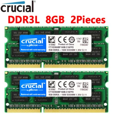 CRUCIAL DDR3L DDR3 16GB 2X8GB 1600 Mhz 2Rx8 PC3L-12800 SODIMM Laptop Memory RAM - Bild 1 von 4