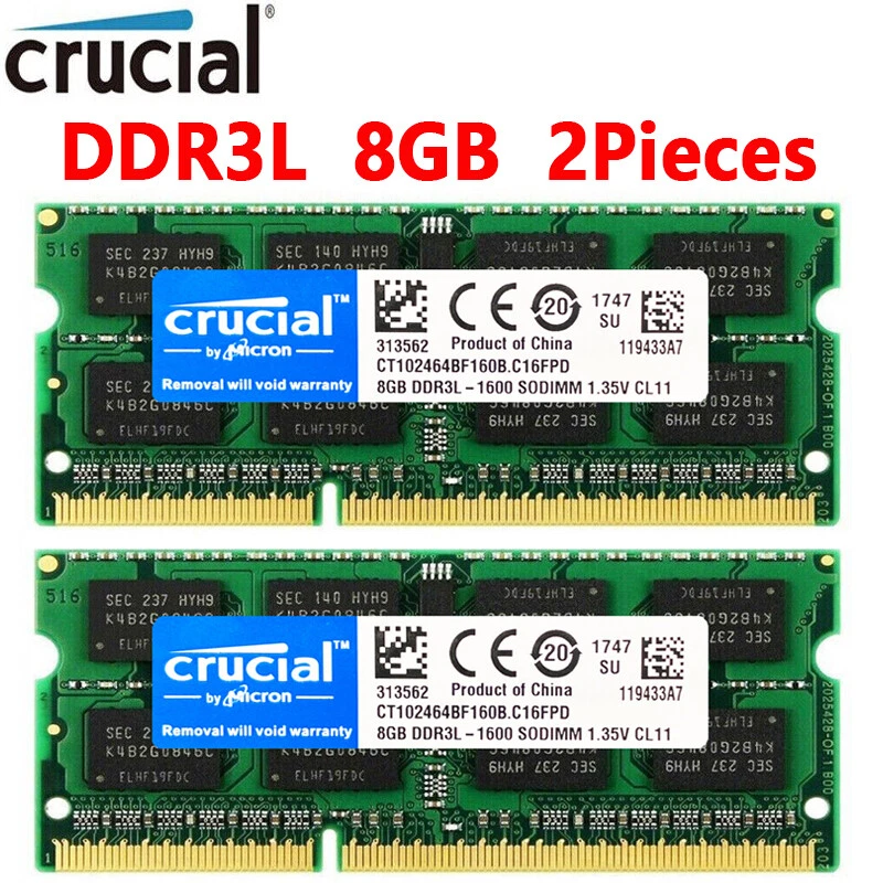 CRUCIAL DDR3L DDR3 16GB 2X8GB 1600 Mhz 2Rx8 PC3L-12800 SODIMM Laptop Memory RAM - Bild 1 von 4